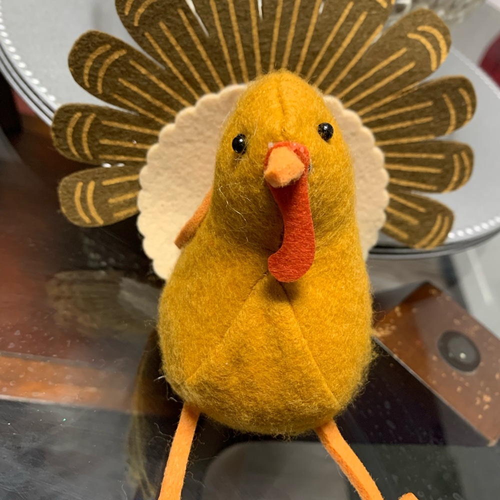 Handcrafted Felt Turkey Decor - Yellow and Brown